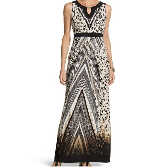 Chico's Animal Chevron Diane Maxi Dress Large - Picture 1 of 10